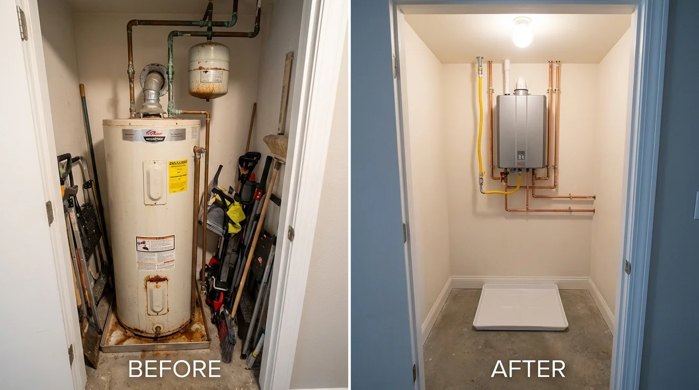 Tank water heater versus wall-mounted tankless unit comparison for Townsend, DE homeowners